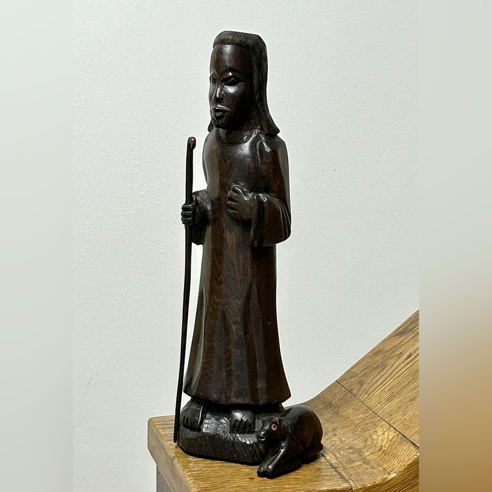Vintage Ethiopian Artisan Hand Carved Ebony Wood African Shepherd Jesus Statue - Picture 15 of 16